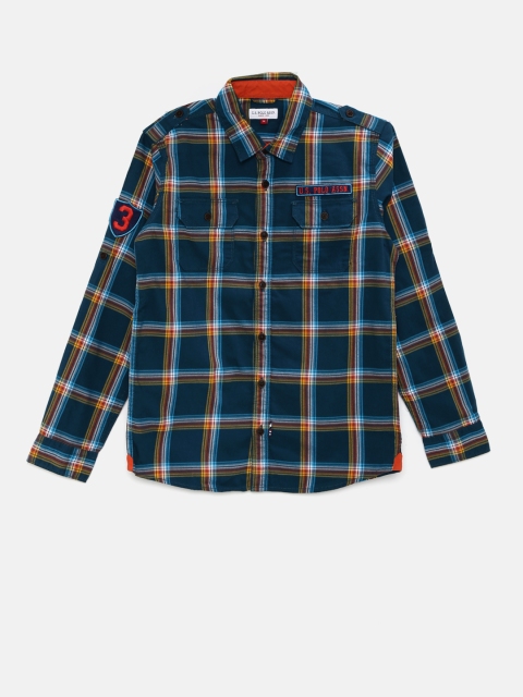 

U.S. Polo Assn. Kids Boys Teal Regular Fit Checked Casual Shirt