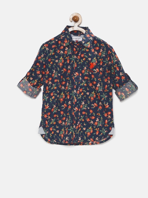 

U.S. Polo Assn. Kids Boys Navy & Red Floral Print Shirt, Navy blue