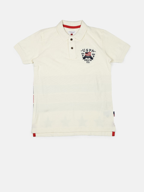 

U.S. Polo Assn. Kids Boys Cream-Coloured Printed Back Polo T-Shirt