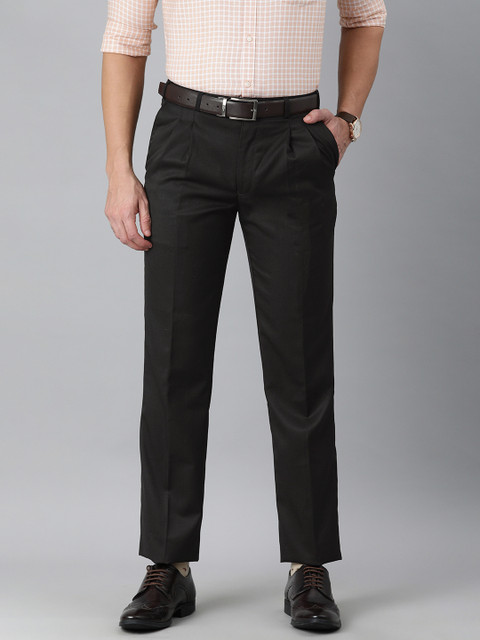 

Park Avenue Men Black Pleated Formal Trousers