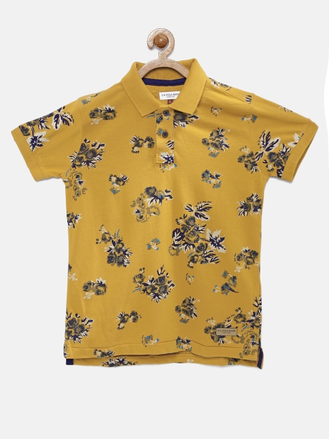

U.S. Polo Assn. Kids Boys Mustard Yellow Floral Print Polo Pure Cotton T-shirt