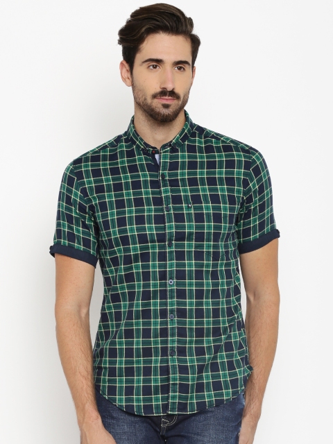 

Harvard Men Navy & Green Checked Casual Shirt, Navy blue