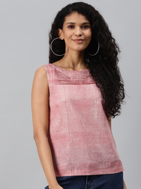 

Fabindia Pink Cotton Handblock Print Regular Top