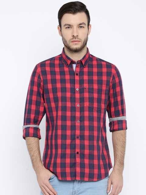 

Harvard Men Red & Navy Regular Fit Checked Casual Shirt