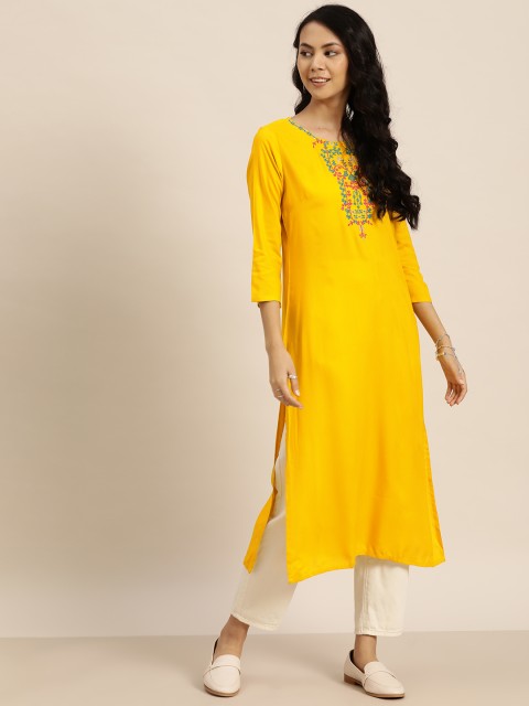 

Sangria Women Yellow & Teal Green Yoke Design Kurta