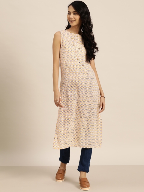 

Sangria Women Off White & Maroon Pure Cotton Printed Kurta