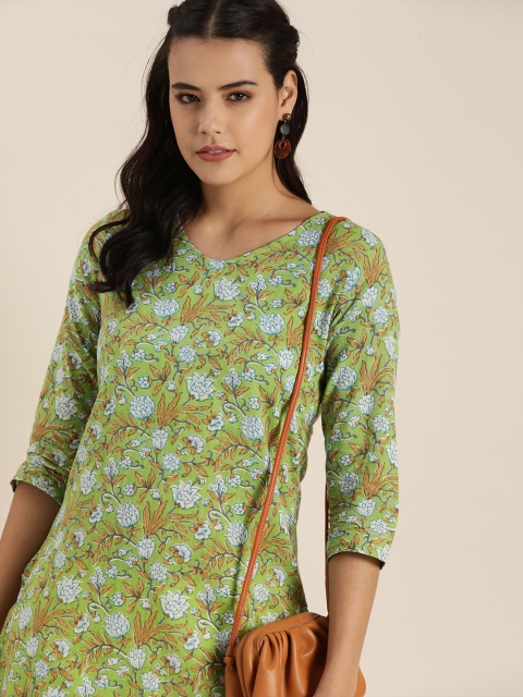 

Sangria Women Green & Blue Floral Printed Kurta