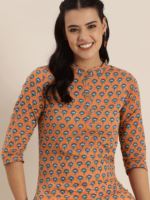 

Sangria Women Rust & Blue Printed Kurta