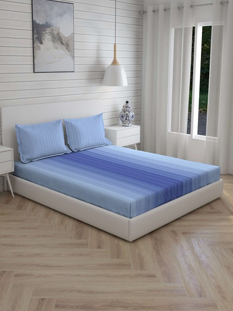 

Boutique Living India Blue Striped 210 TC Cotton 1 King Bedsheet with 2 Pillow Covers
