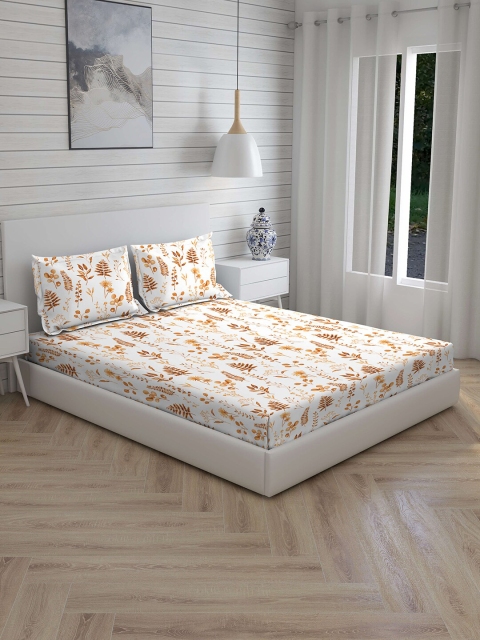 

Boutique Living India White & Brown Floral 210 TC Cotton 1 King Bedsheet with 2 Pillow Covers