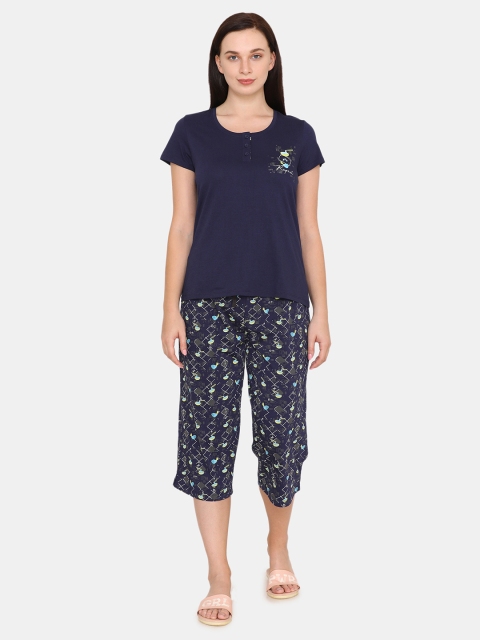 

Zivame Women Navy Blue Solid Night suit