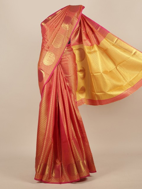

Pothys Pink & Gold-Toned Jute Silk Woven Design Saree