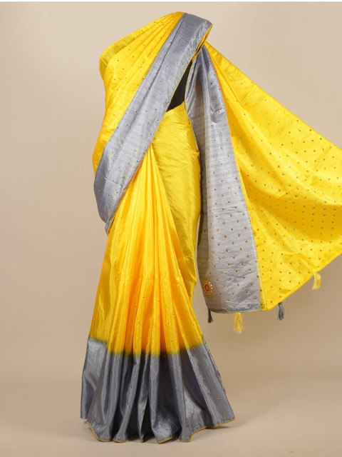 

Pothys Yellow Solid Jute Silk Saree