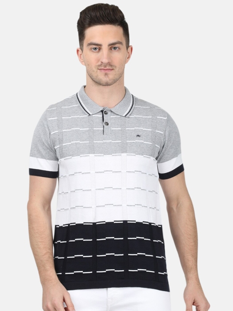 

Monte Carlo Men Grey & White Colourblocked Polo Collar T-shirt