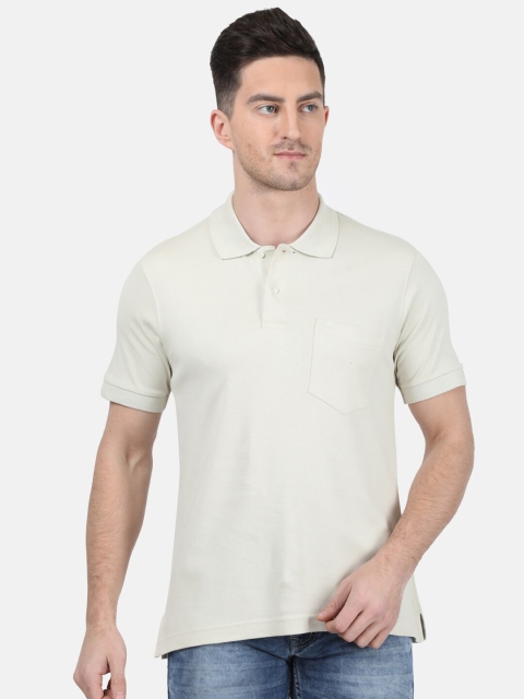 

Monte Carlo Men Cream-Coloured Solid Polo Collar T-shirt