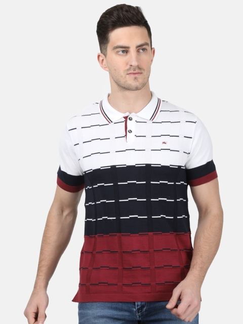 

Monte Carlo Men White & Navy Blue Colourblocked Polo Collar T-shirt