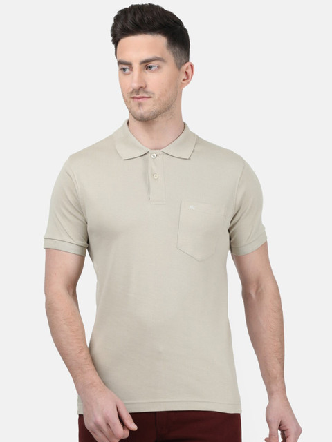 

Monte Carlo Men Beige Solid Polo Collar T-shirt