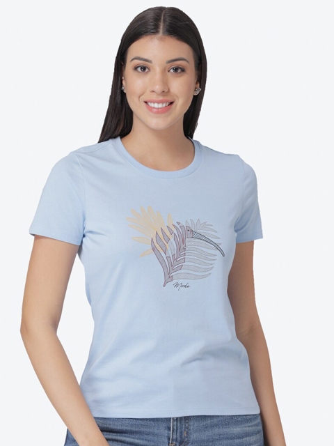 

Mode by Red Tape Women Blue Printed Round Neck T-shirt
