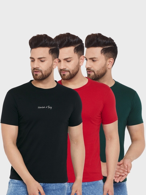 

HARBORNBAY Men Pack of 3 Solid Round Neck T-shirt, Black