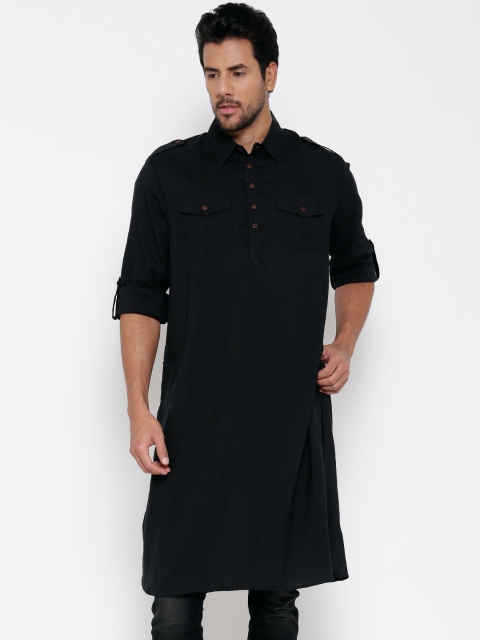 

indus route by Pantaloons Men Black Solid Pathani Kurta