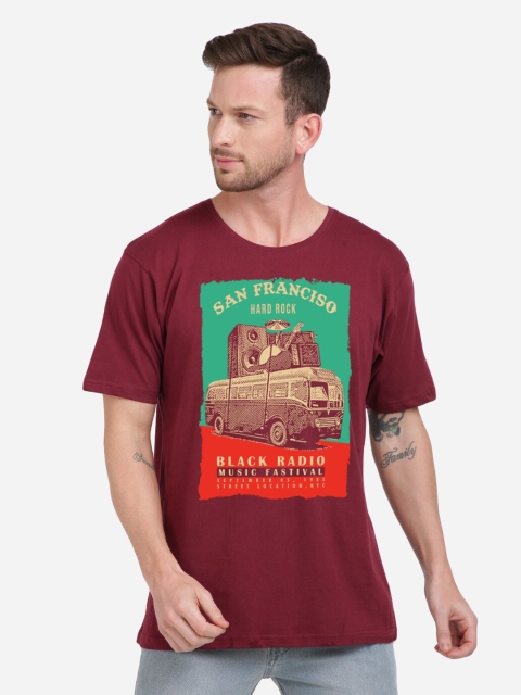 

MASH UNLIMITED Men Maroon & Green Printed Round Neck T-shirt