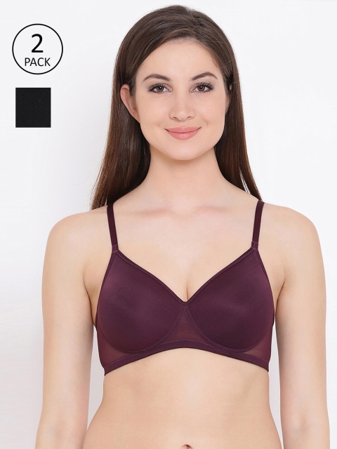 

Clovia Pack of 2 Solid Non-Wired Lightly Padded T-shirt Bra COMBRC75032B, Purple