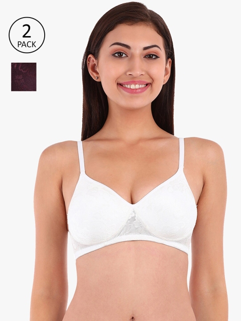 

Clovia Pack of 2 Solid Non-Wired Lightly Padded T-shirt Bra COMBRC74832B, Purple