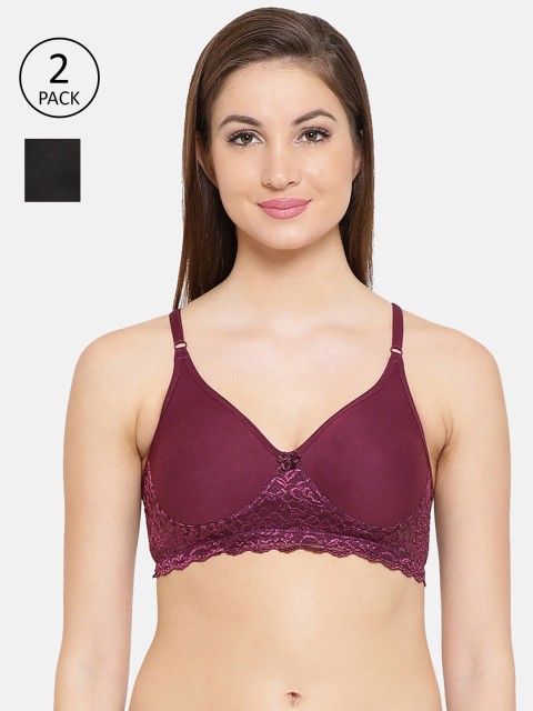 

Clovia Pack of 2 Solid T-shirt Bra COMBRC73332B, Purple