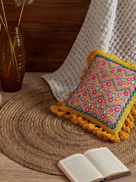 

Chumbak Yellow & Blue Single Embroidered Square Cushion Covers