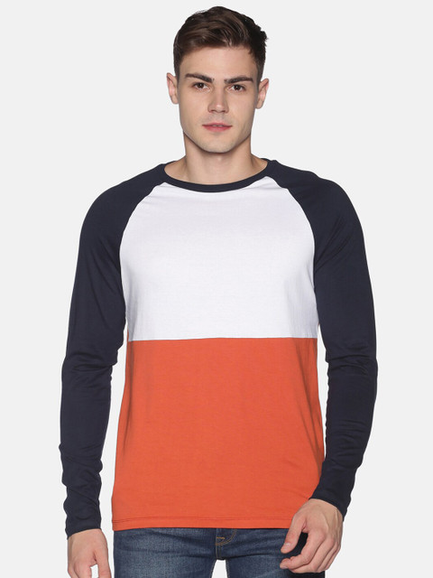 

UrGear Men White & Orange Colourblocked Round Neck T-shirt