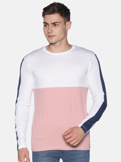 

UrGear Men White & Pink Colourblocked Round Neck T-shirt
