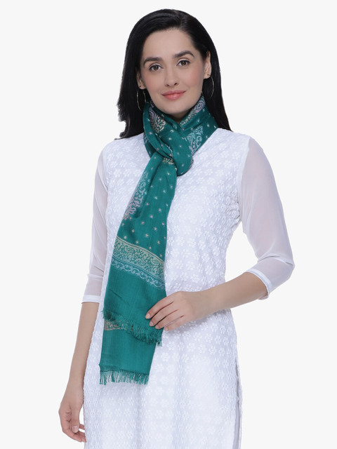

Scarves & Glitters Women Green & Pink Woven Design Stole