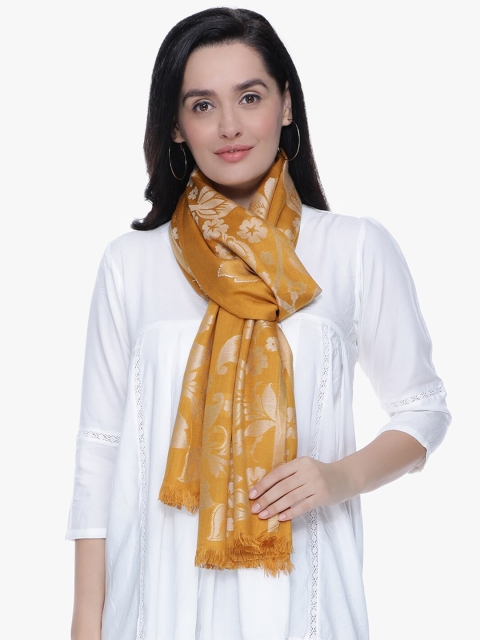

Scarves & Glitters Women Mustard & Gold-Toned Woven Design Stole