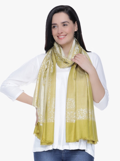 

Scarves & Glitters Women Mustard Yellow & White Woven Design Stole
