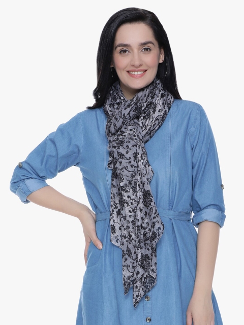 

Scarves & Glitters Women Grey & Black Floral Printed Scarf