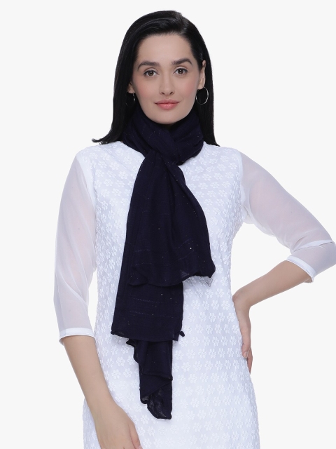 

Scarves & Glitters Women Navy Blue Self Design Sequined Scarf