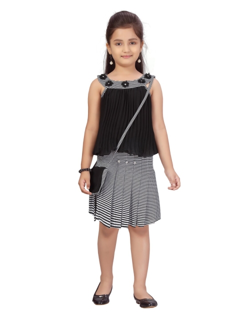 

Aarika Girls Black & White Embellished Top with Skirt