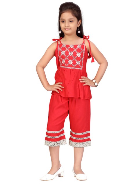 

Aarika Girls Red & White Embellished Top with Capris