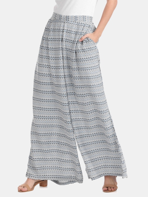 

Bronz Women Blue & Grey Printed Wide Leg Palazzos