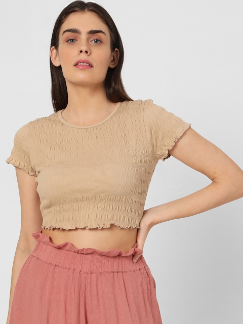 

Vero Moda Brown Smocked Fitted Crop Top