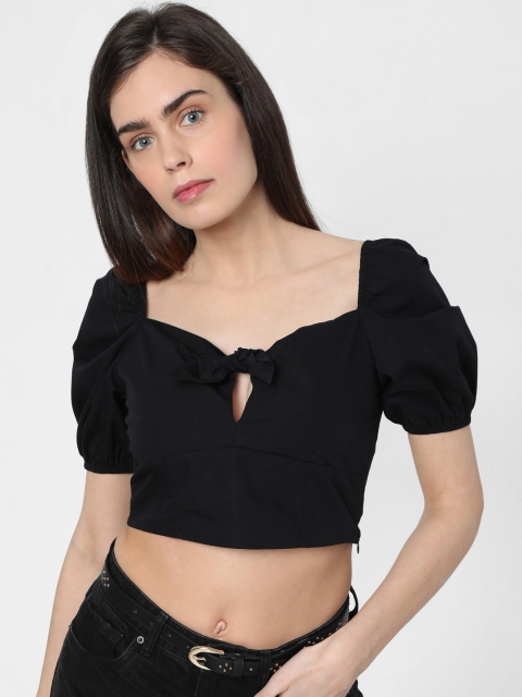 

Vero Moda Black Solid Puff Sleeve Regular Crop Top