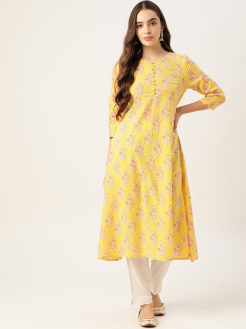 

Moda Rapido Women Yellow & Maroon Pure Cotton Floral Printed Floral Kurta