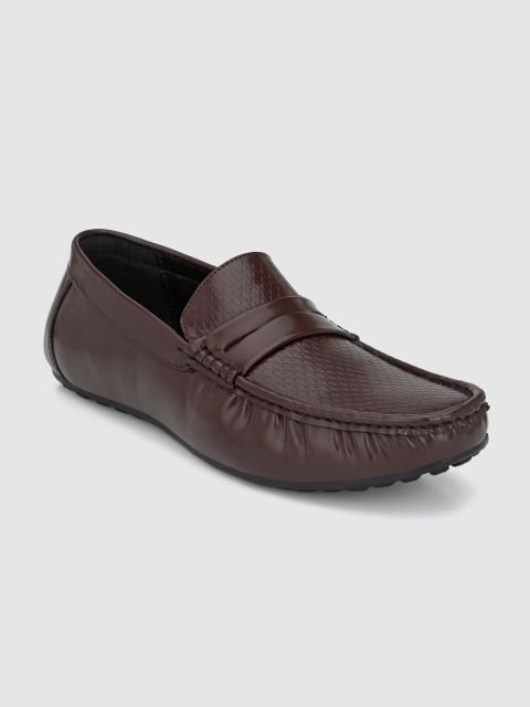 INVICTUS Men Black Snakeskin Textured Penny Driving Shoes, Coffee brown