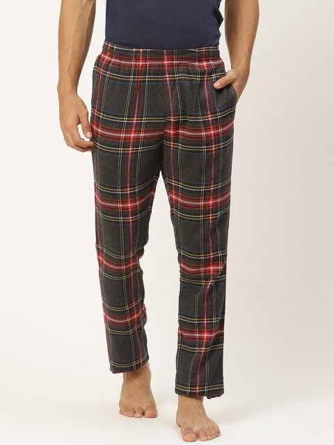 

Sweet Dreams Men Charcoal Grey & Red Checked Pure Cotton Lounge Pants