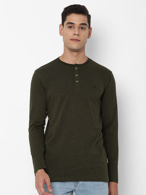

Allen Solly Sport Men Olive Green Solid Henley Neck T-shirt