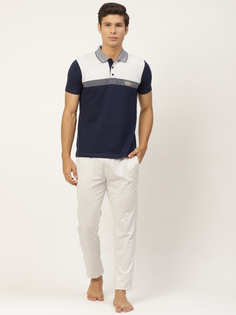 

Sweet Dreams Men Navy Blue & Grey Melange Colourblocked Night suit