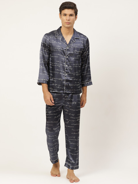 

Sweet Dreams Men Navy Blue & White Typographic Print Night suit