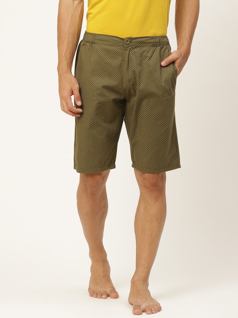 

Sweet Dreams Men Olive Green & White Lounge Shorts
