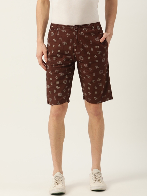 

Sweet Dreams Men Brown & White Pure Cotton Printed Athleisure Shorts