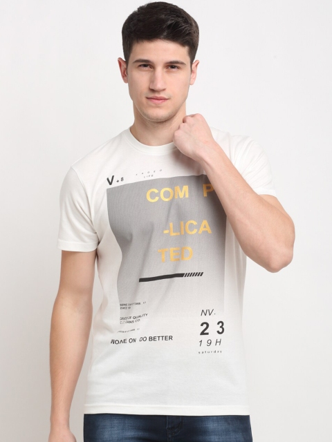 

Rodamo Men White & Grey Printed Round Neck T-shirt